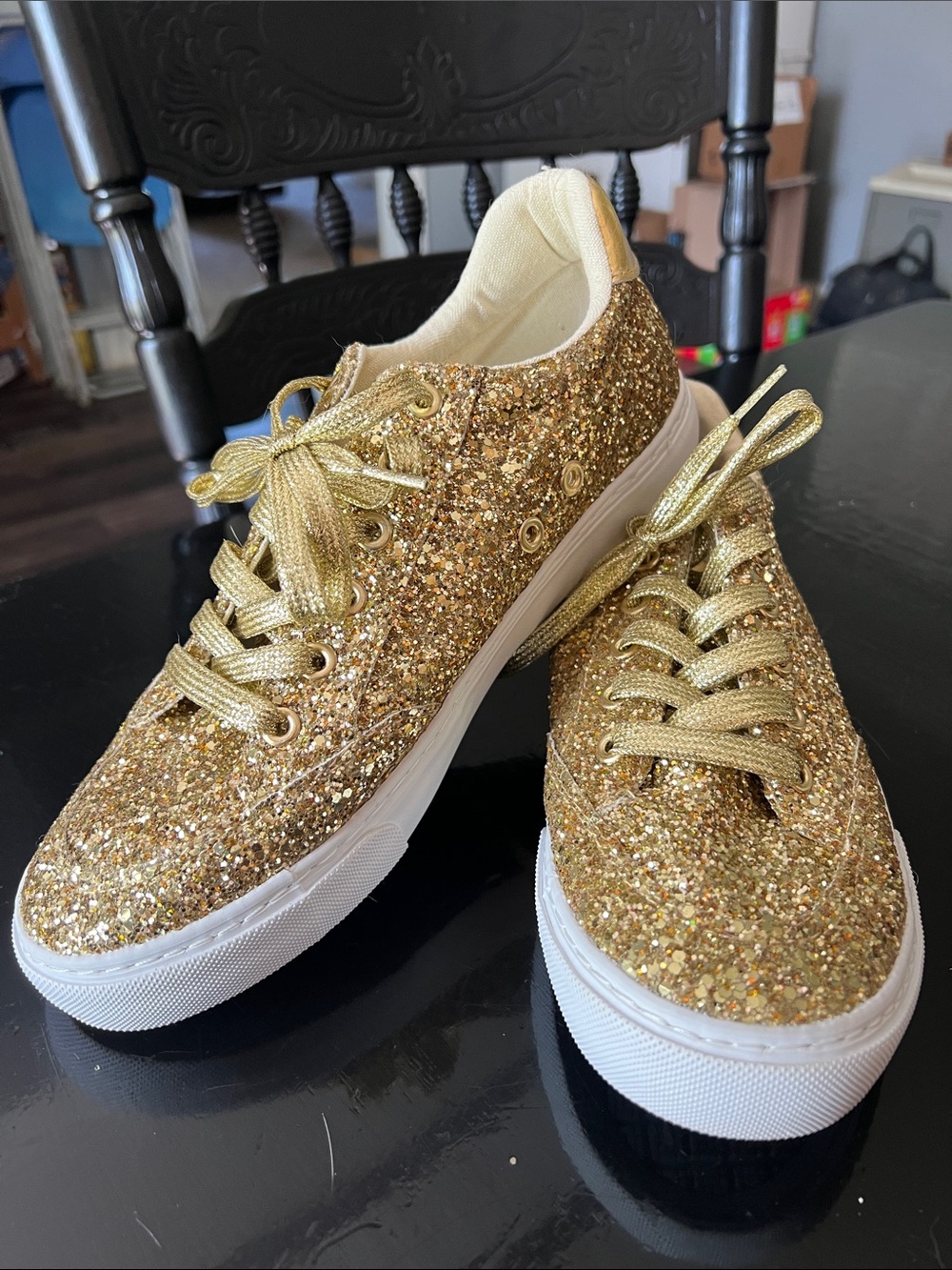 Gold Glitter Low-Top Sneakers